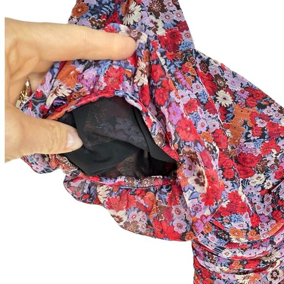 ZARA Mini Dress Size S Coquette Floral Ruched Puffed Sleeves Twee Sweet - Picture 5 of 8